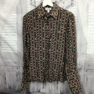 St. John Brown Silk Button Down Blouse